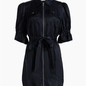 Cinq à Sept Navy Satin Puff-Sleeve Minidress NWT